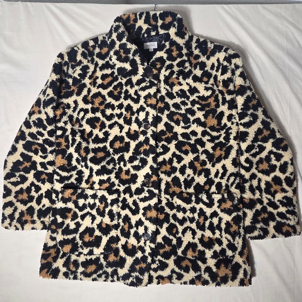 NWT Brixton Bern Coat Large Leopard Print Sherpa Teddy Button Front Size L
